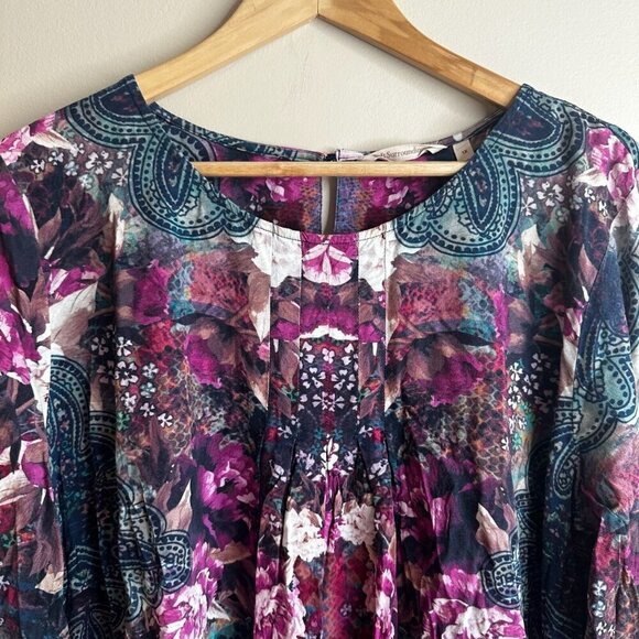 Soft Surroundings Blouse Top Womens 1X Purple Pleated Floral Cottagecore Boho - Picture 2 of 12